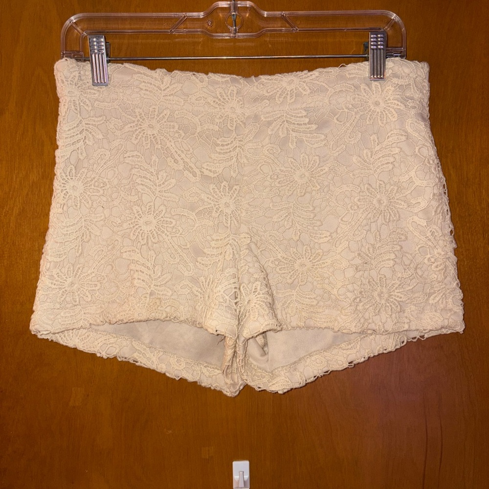 Monteau Cream Lace High Waist Shorts